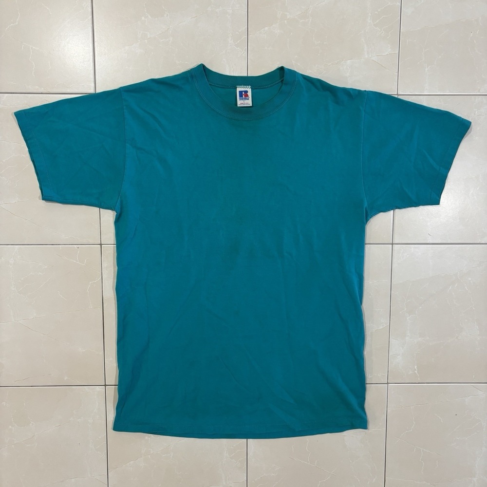 Vintage 90s Russell Athletic T Shirt Single Stitch Made In USA Mens L Teal Blue